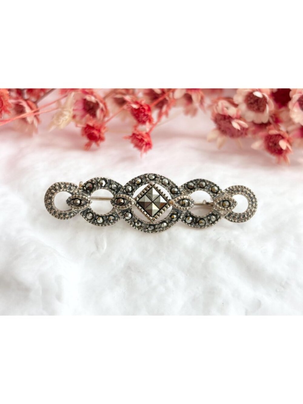 Art Deco Abstract Marcasite Accented Sterling Silver Vintage 925 Brooch | Pin - Picture 2 of 10
